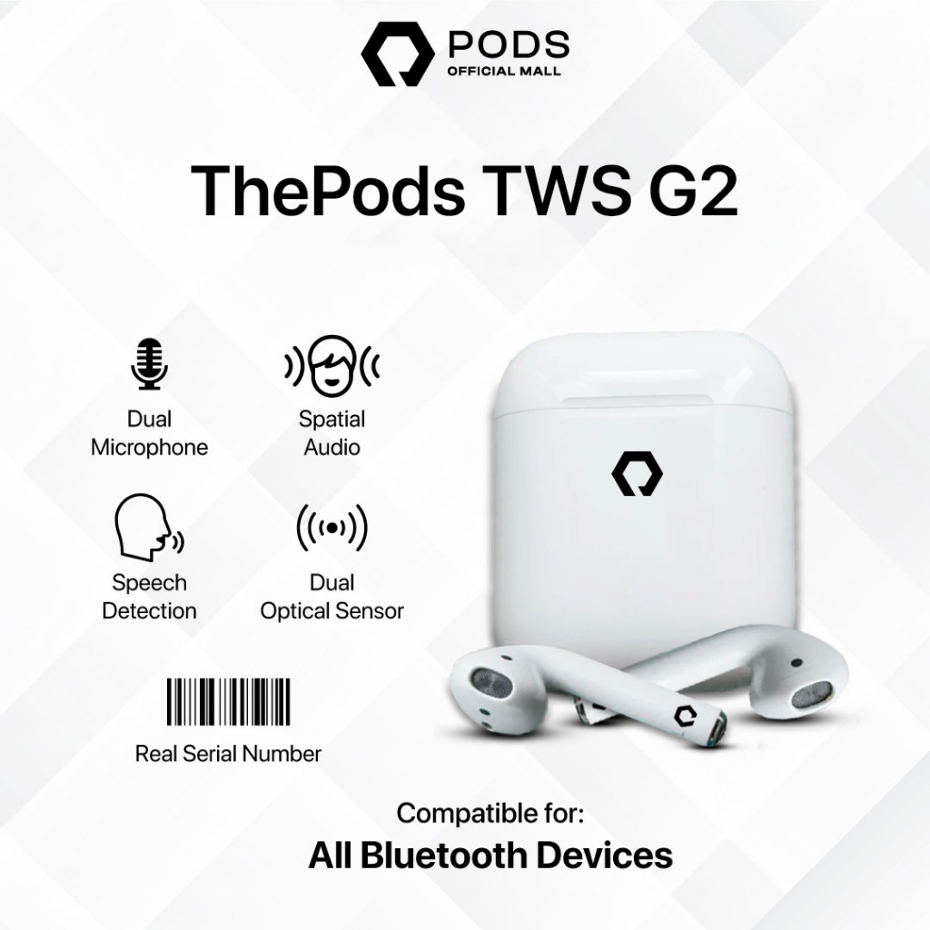 ThePods TWS G2 2023 Edition Final Upgrade Wireless Charging  [ Pop Up  &amp; Serial Number Detectable] Headset Bluetooth by Pods Indonesiaaaaaaa