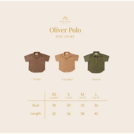 Little Folk Oliver Polo - Kemeja Anak Laki-Laki Linen Lembut Khaki Basic Earth Lengan Pendek Atasan Berkerah