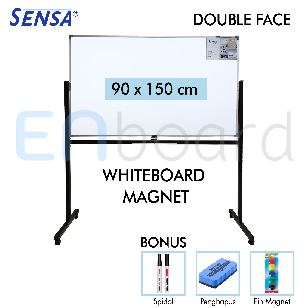 

Papan Tulis Whiteboard / White Board Standing Magnet Double Face Sensa 90 x 150 cm