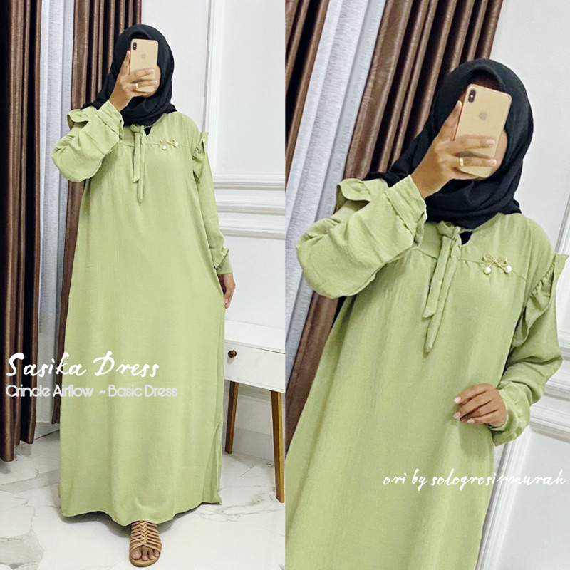 Sasika Dress Jumbo Ld120cm Muat BB90kg/ Gamis Jumbo Tali Rempel / Gamis Simple Premium Crincle