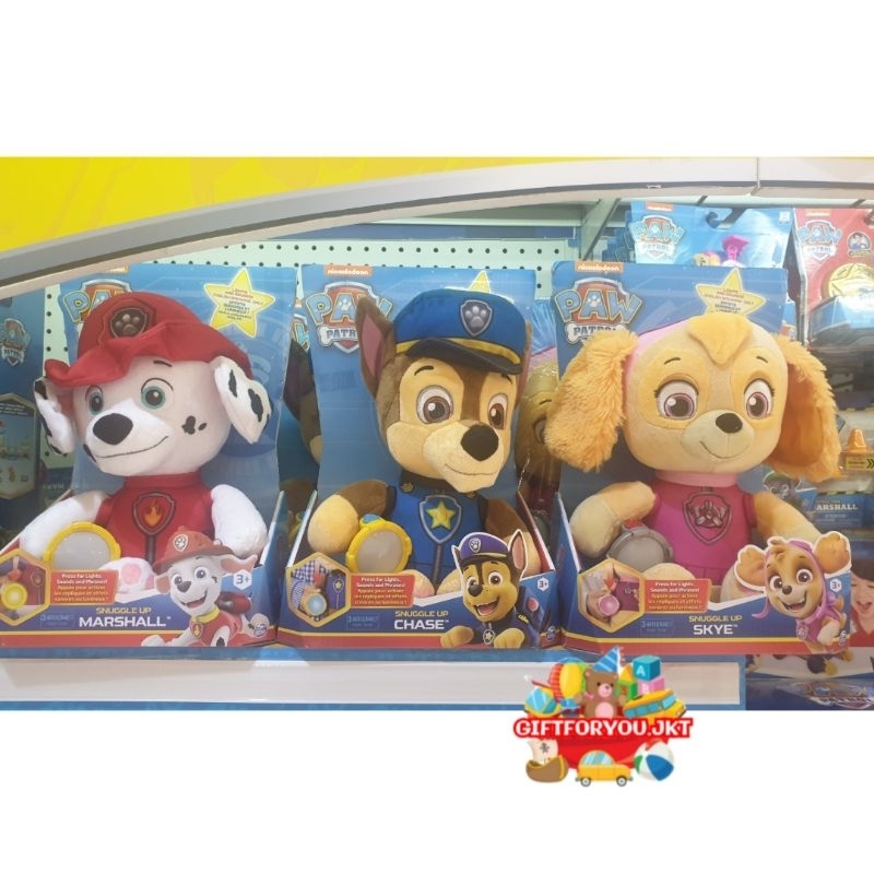Boneka Paw Patrol Snuggle Up Marshall Chase Sky Original Lights and Sound Plushies Doll