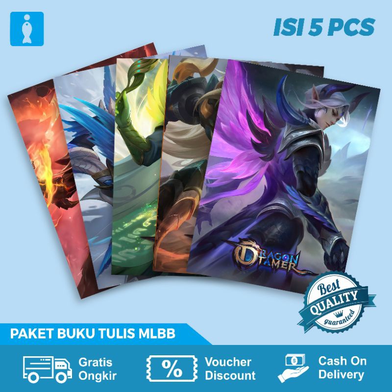 

BUKU TULIS SEKOLAH 38 LEMBAR / BUKU TULIS MOBILE LEGEND DRAGON TAMER 1 PAK ISI 5 BUKU