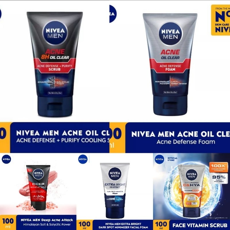 NIVEA MEN Extra Bright ; C&amp;HYA ; Deep Acne Attack ; Acne 8H ; Ance Oil Clear 100ml