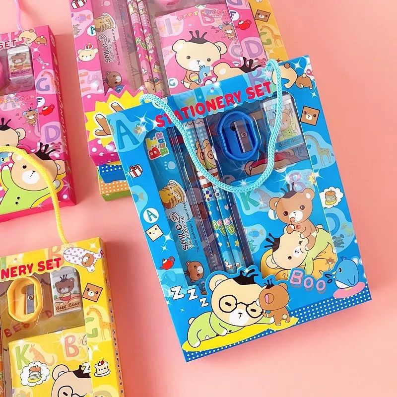 MJ88 Pensil Anak Set Stationery Alat Tulis kotak Pensil Karakter /Book Set Alat Tulis Paket Buku Unik / Paket Alat Tulis Set /Stationery Set Corak Gambar /Memo /Souvenur Ulang Tahun Anak / Paket Alat Tulis Anak /Stationery Set Tas/Set Alat Tulis Set