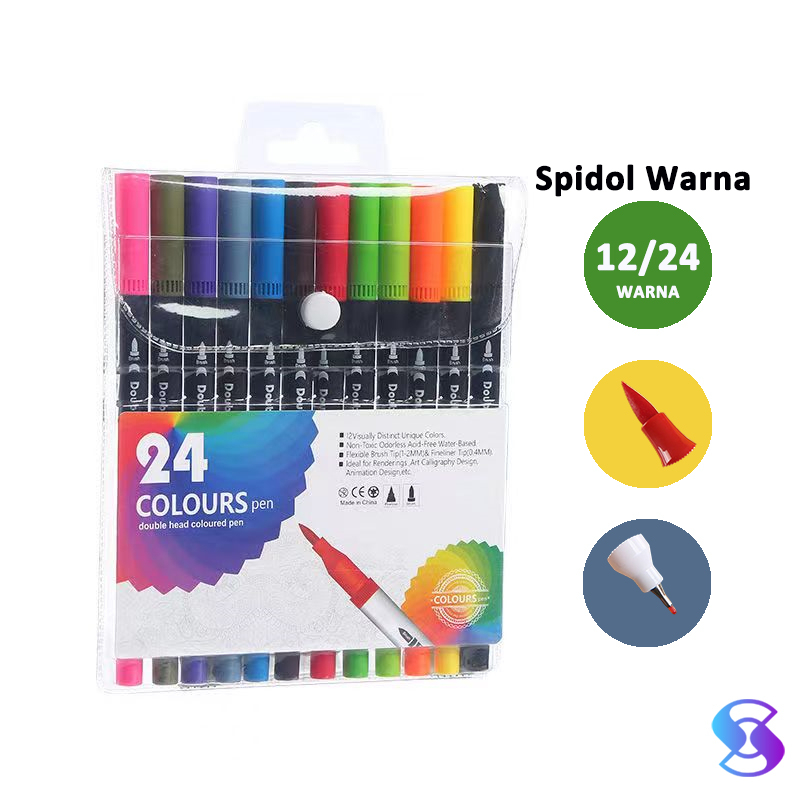 

Watercolor Marker Pen Spidol Warna Brush Pen 12/24 Warna-Suning Mall