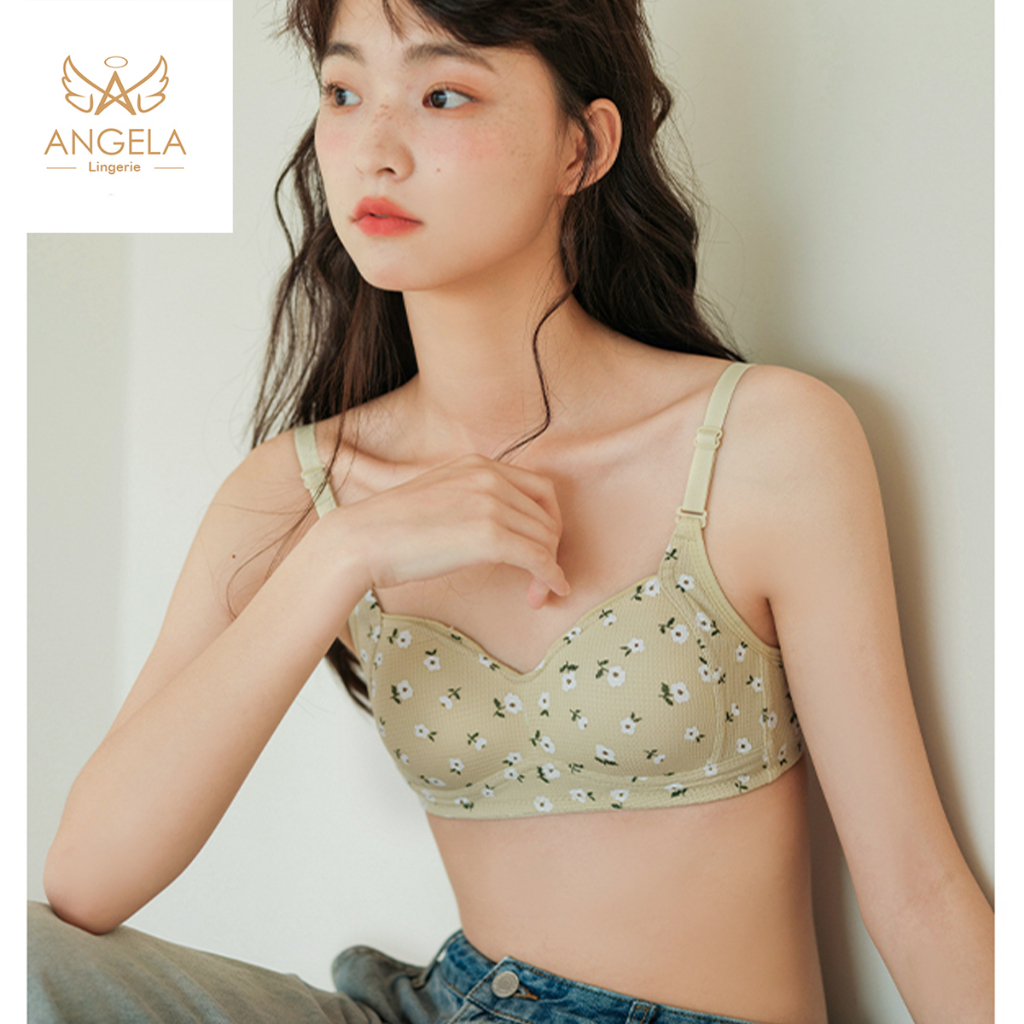 ANGELA PREMIUM JAPAN Bra BH Katun Set Tanpa Kawat Celana Dalam Wanita Bikini Sport Beha Lingerie Korea Fashion Bralette Remaja Perempuan Sexy Pakaian Dalam COD Renang Motif Cewek Pita Bunga Murah Tiara Tali Jumbo