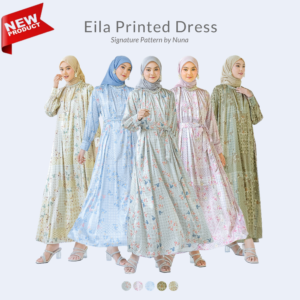 NUNA Eila Printed Dress | gamis wanita silk motif printing