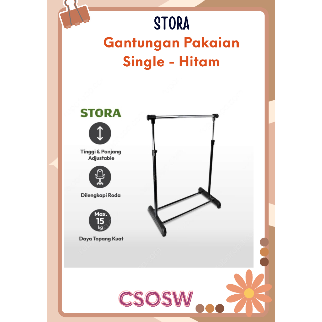 Stora / Krisbow Gantungan Pakaian Single Hitam Garment Rack Single