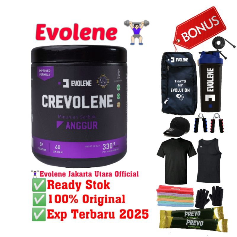 EVOLENE Crevolene Creatine Evolen | isi 330gr 60 serving | BPOM &amp; HALAL | PREVO PRE WORKOUT isi 45sc