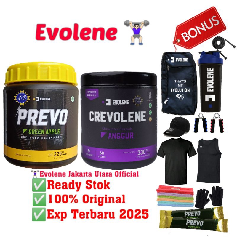 EVOLENE Crevolene Creatine Evolen | isi 330gr 60 serving | BPOM &amp; HALAL | PREVO PRE WORKOUT isi 45sc