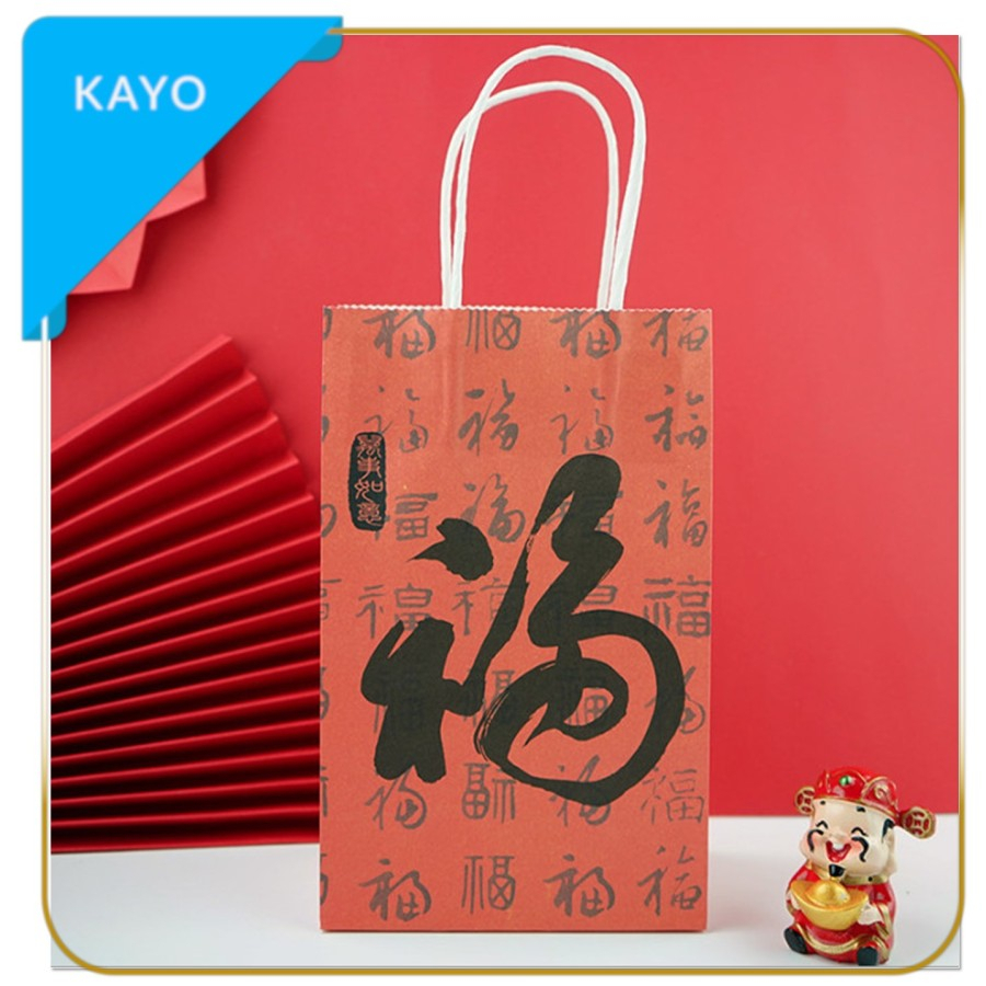 

paper bag tulisan fu , kantong tulisan aksara china , kantong kado