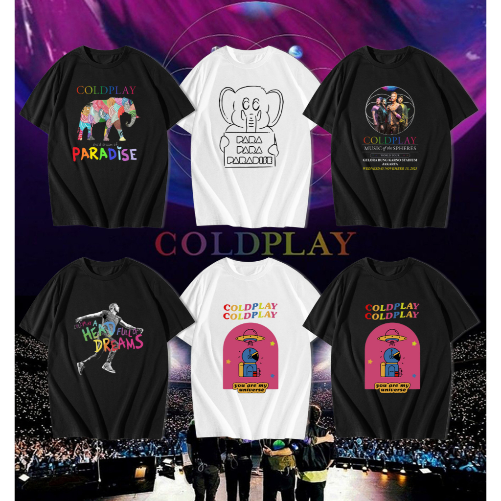 Tshirt Baju Vintage Kaos Pria Murah Kaos Band Coldplay Kaos Musik Coldplay World Tour 2023 Bahan Pre