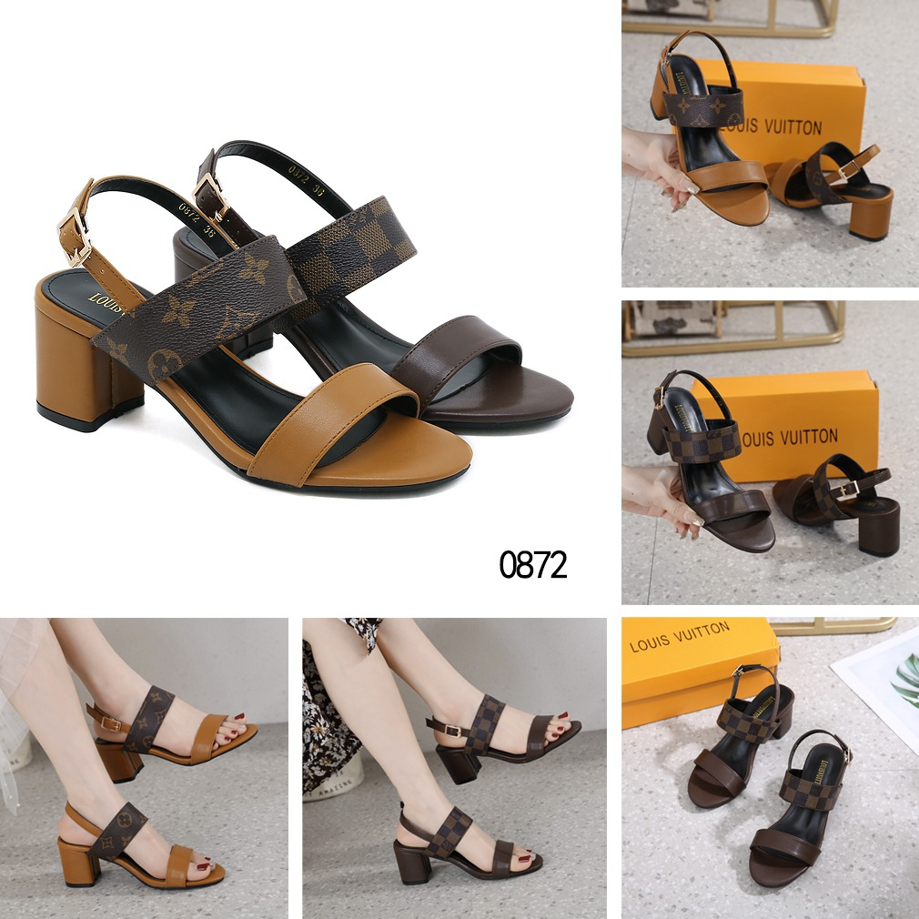 0872 Leather Ankle Strap Block Heel Sandals