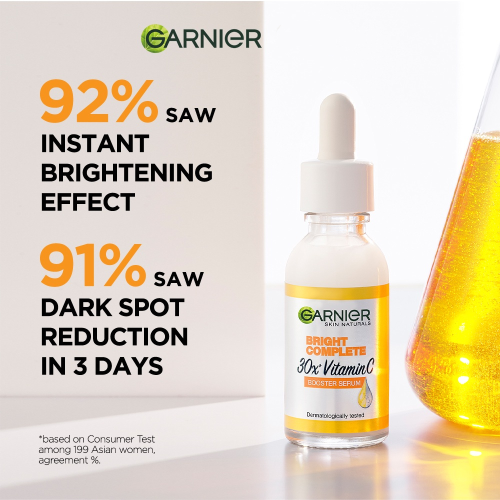 Garnier Bright Complete Vitamin C 30x Booster Serum Skin Care - 30ml Cepat Cerahkan Noda Hitam &amp; Samarkan Bekas Jerawat