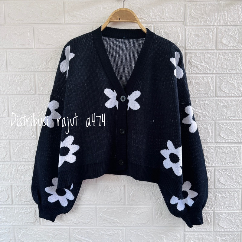 KANYA CARDIGAN RAJUT MOTIF FLOWER ATASAN LENGAN PANJANG