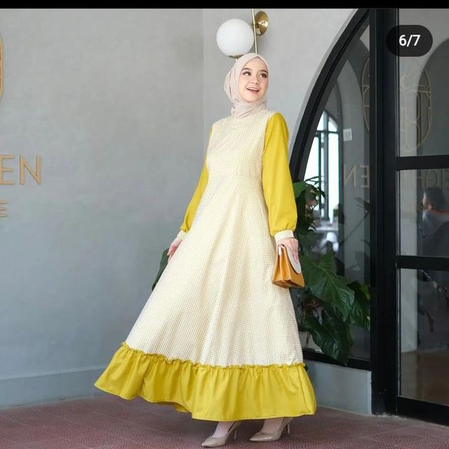 Mila gamis katun terbaru dress muslimah kotak kotak midi dres terbaru maxi casual kekinian