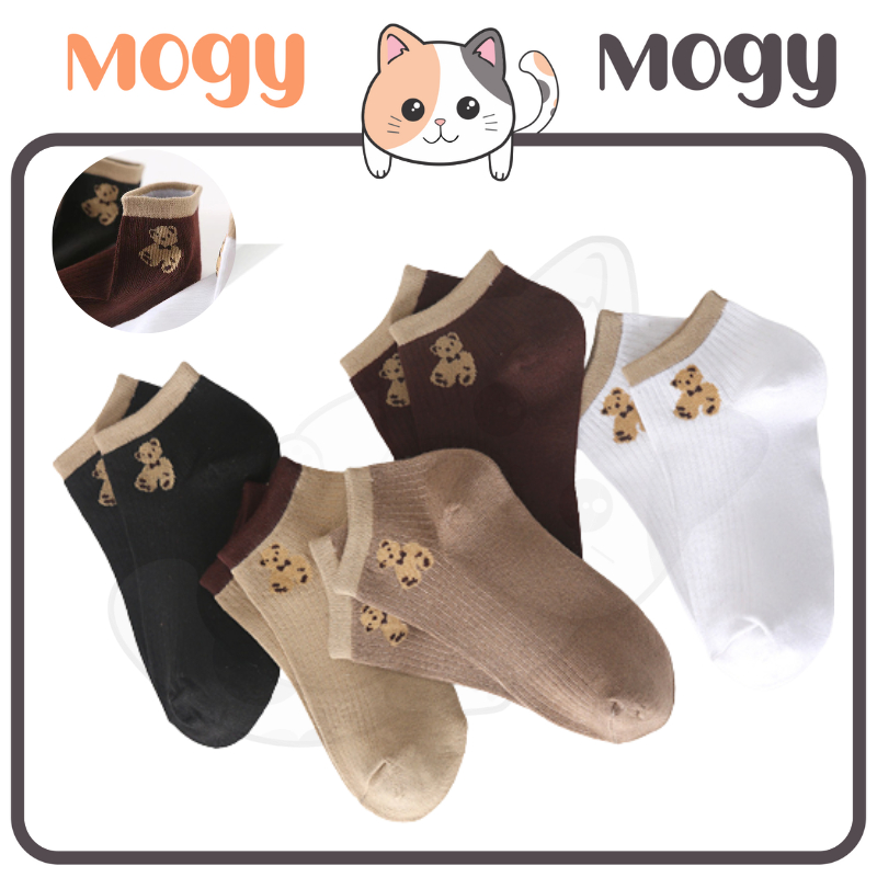 MOGYMOGY KS36 Kaos Kaki Motif Beruang Cokelat Kaos Kaki Pendek Lucu Kaos Kaki Ankle Women Socks