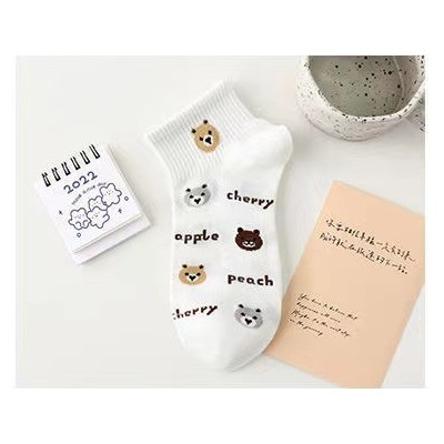 MOGYMOGY KS39 Kaos Kaki Pendek Wanita Motif Beruang Putih  Women Socks