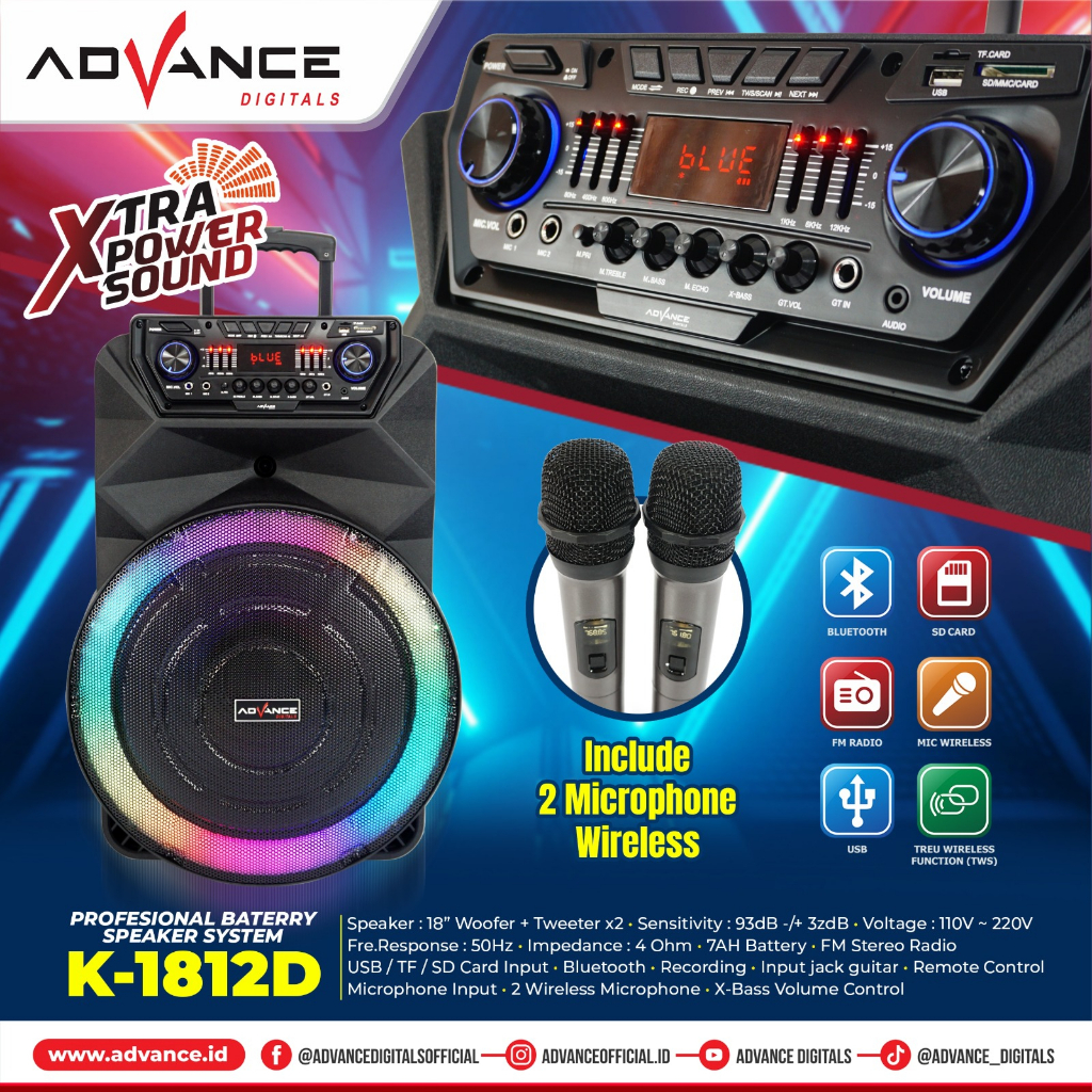 speaker advance bluetooth 1812D free 2 mic