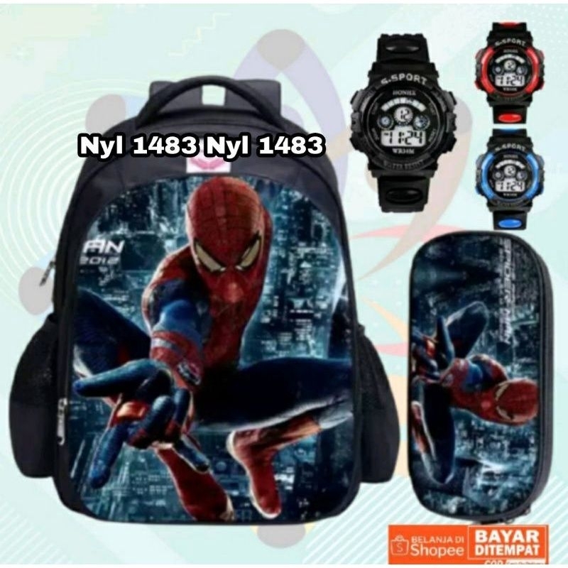 [ BISA COD ] Ransel Anak Tas Sekolah Anak Laki Laki Sd Motif Superhero Free jam tangan