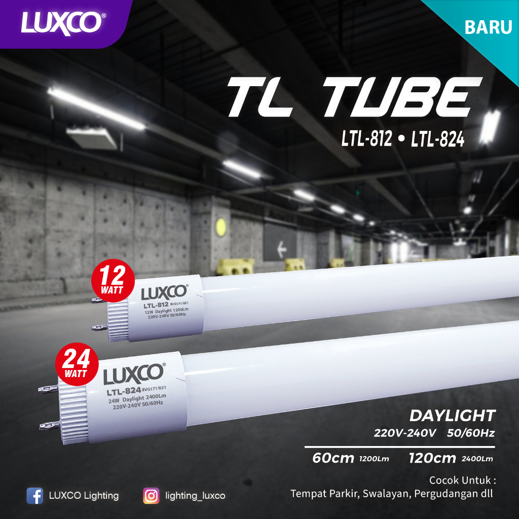 Lampu LED Neon T5 1 SET SAMA LAMPU LED WARNA WARNI Tube Merk Luxco Warna putih/Lampu neon led 20W + BODY