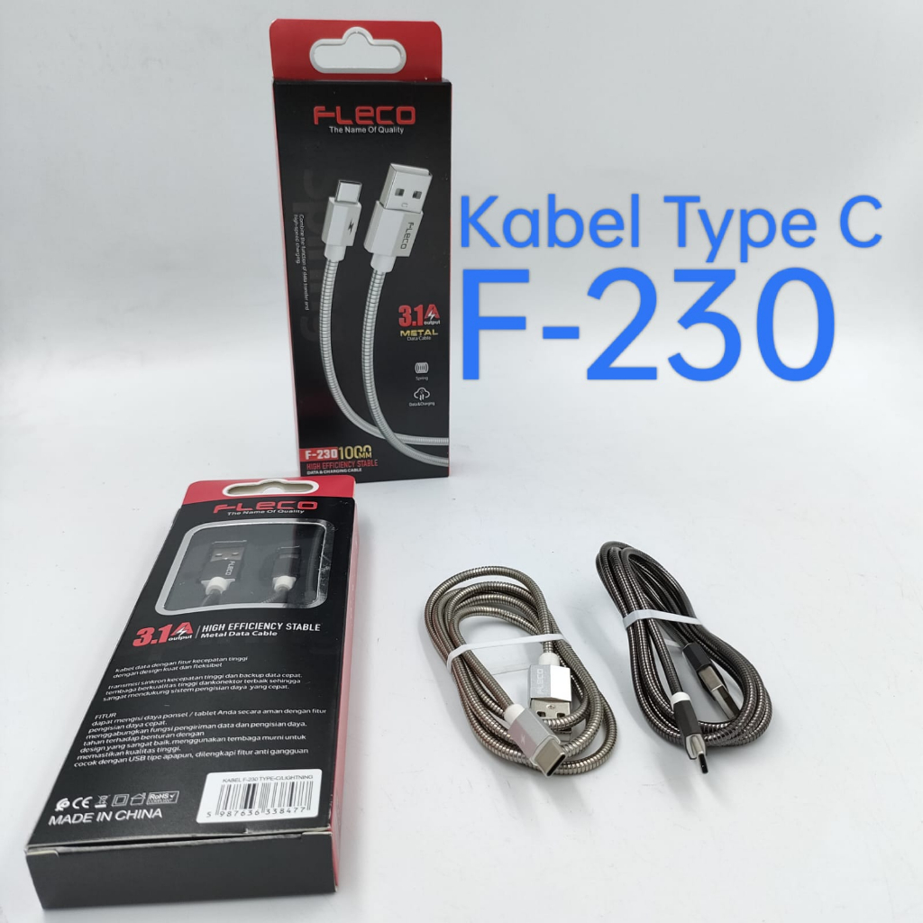 Kabel Data Fast Charging Aluminium Iphone Type C Metal Cable Fast Charger F-230 FLECO