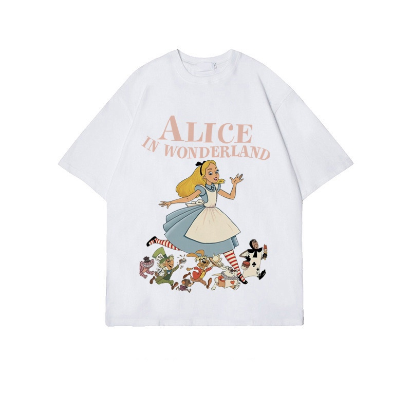 baju kaos wanita lengan pendek/fairy tales alice motif printed import oversize kaos korea wanita