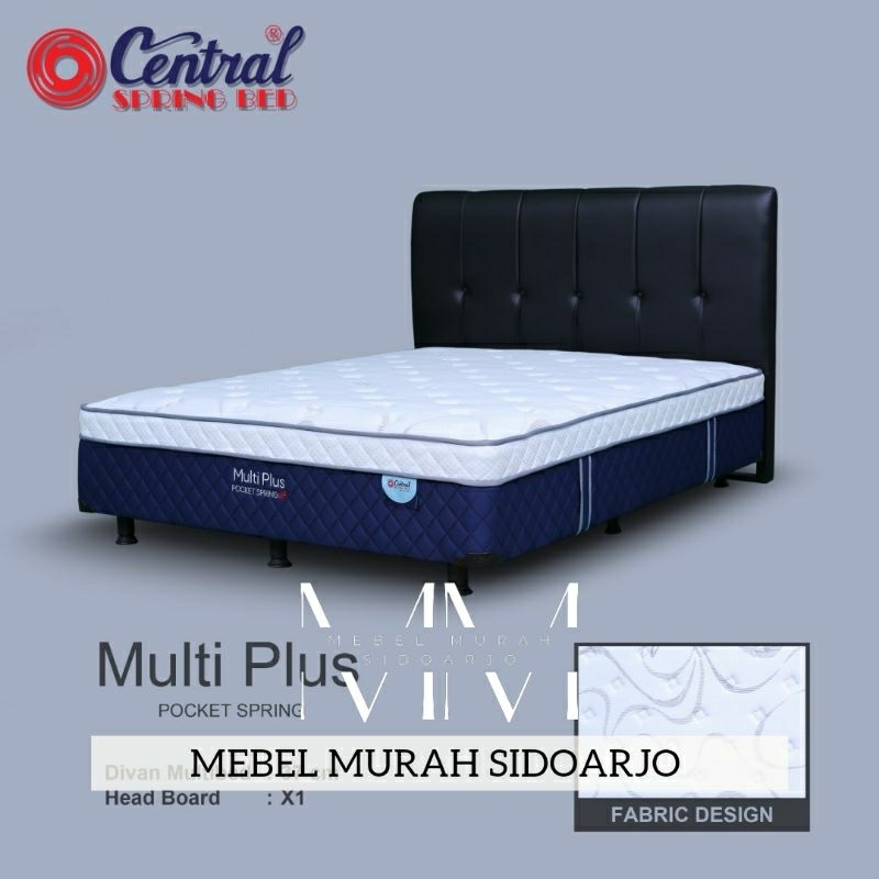 Set Springbed Central Multiplus Model Boxy Lengkap dengan divan dan sandaran menyatu dengan kasur Mu