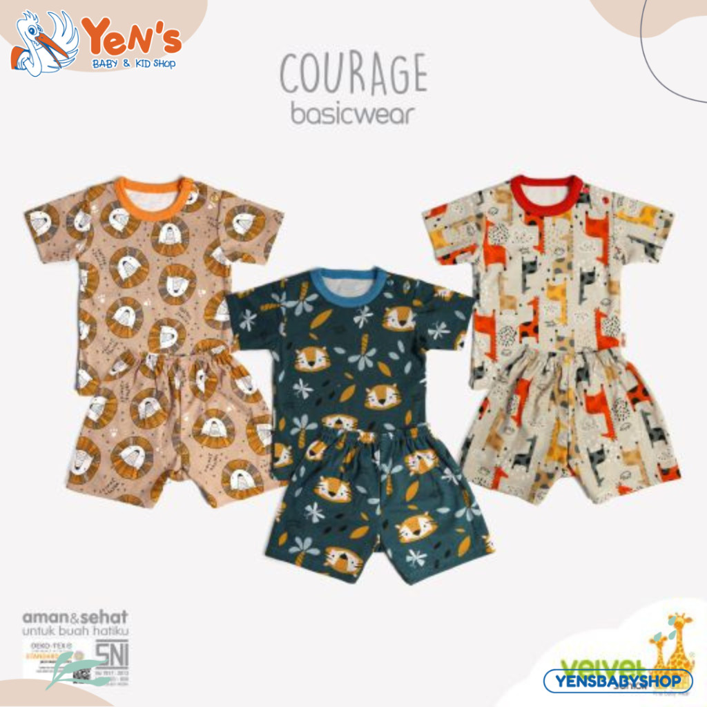 Velvet Junior Setelan Baju Anak Kancing Pundak Pendek Celana Pendek - Courage
