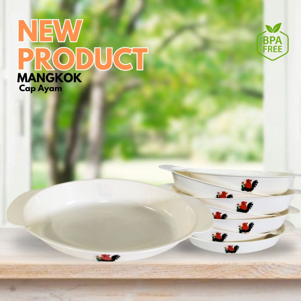 (MTK) Mangkok Saji Oval Motif Ayam Jago Tahan Panas Satuan