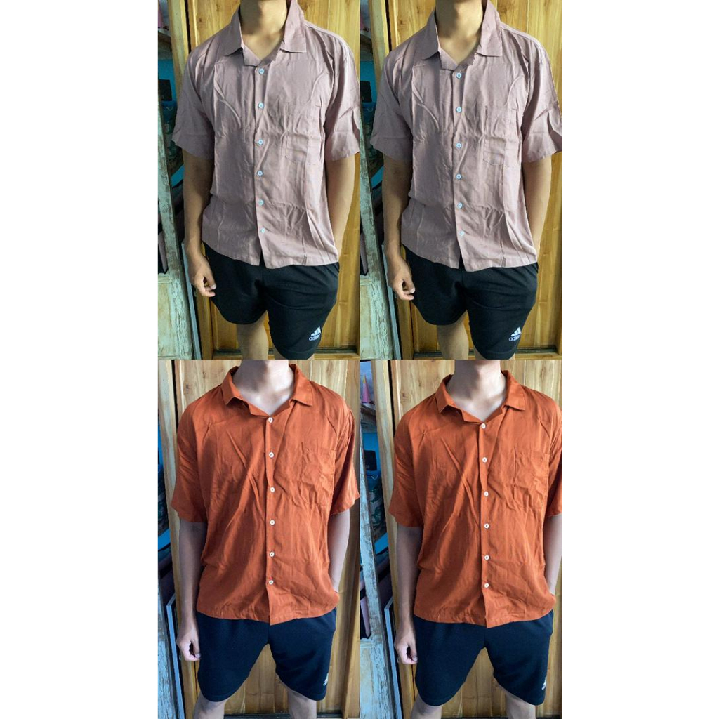 KEMEJA HAWAI POLOS UNISEX KATUN RAYON KEMEJA LENGAN PENDEK FASHION TERBARU