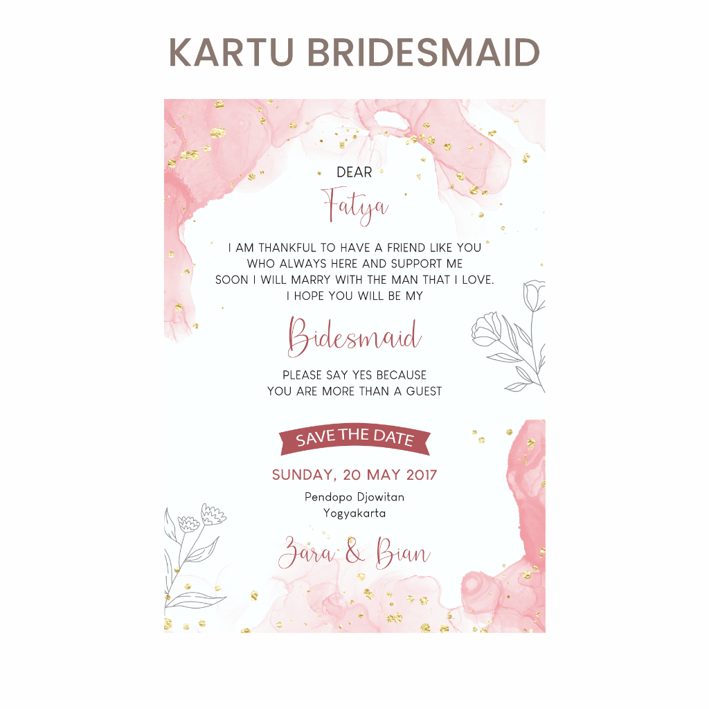 Kartu Bridesmaid | Aesthetic Bridesmaid Card Custom