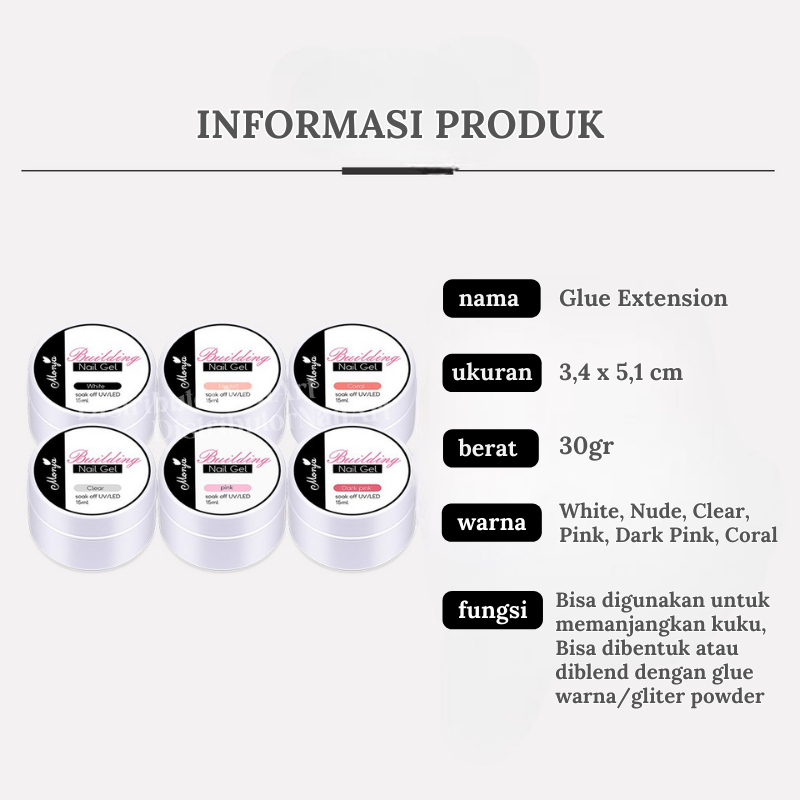 [ COD ] Monja Nail Art Extension 15ml Anti Lengket/Solid Extension Nail Gel Hard Gel Builder/ 3D Gel/Multifungsi Gel