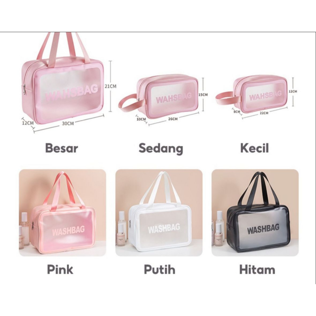 JM Tas Kosmetik Washbag Toiletry - Pouch Make-Up Travel Transparan Waterproof / Wash bag Organizer