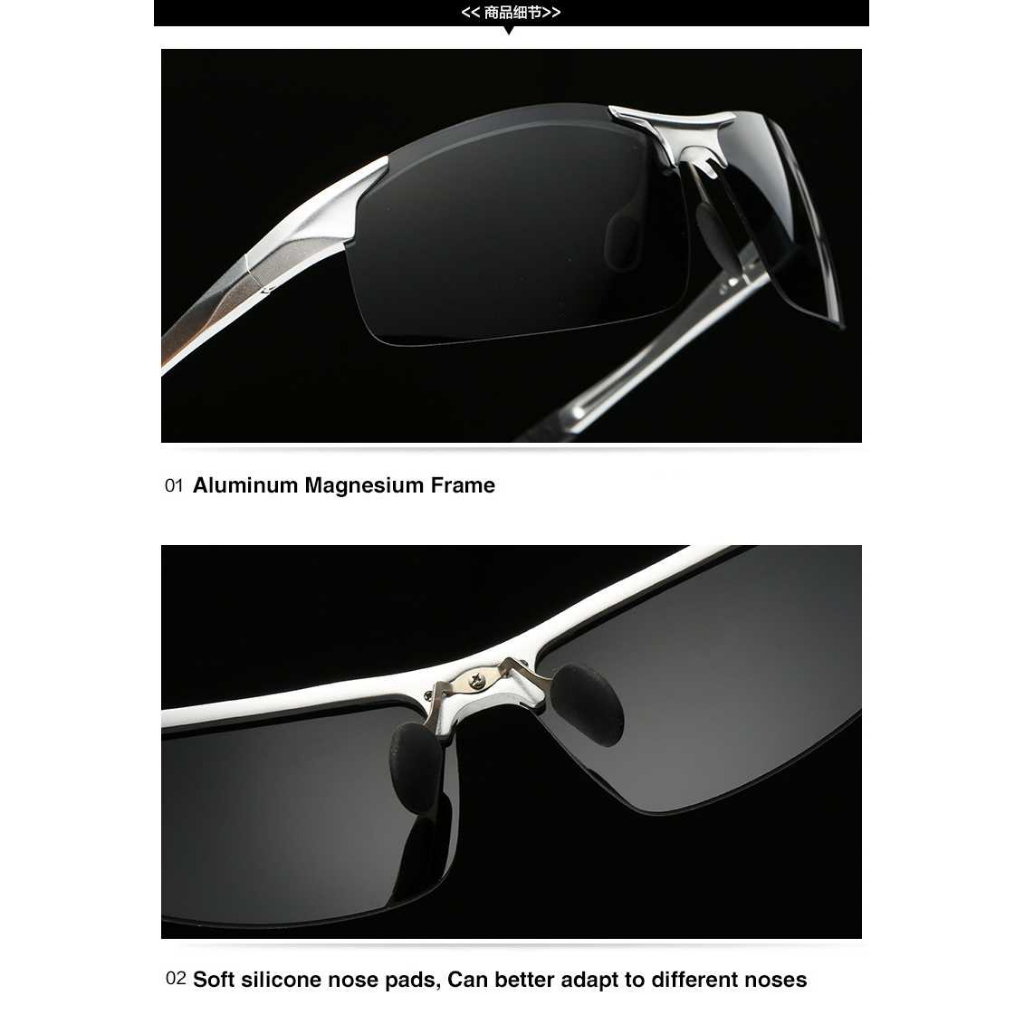 Kacamata Pria Aluminium Frame Polarized Lens UV400 Kaca Mata Lensa Anti Sinar Matahari Lindungi Mata Berkualitas