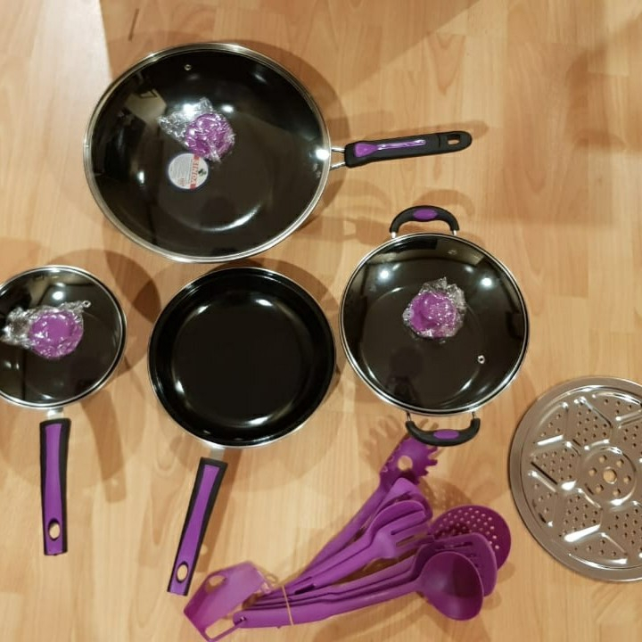 panci cookware set warna isi 15 pcs  panci set 15 free spatula