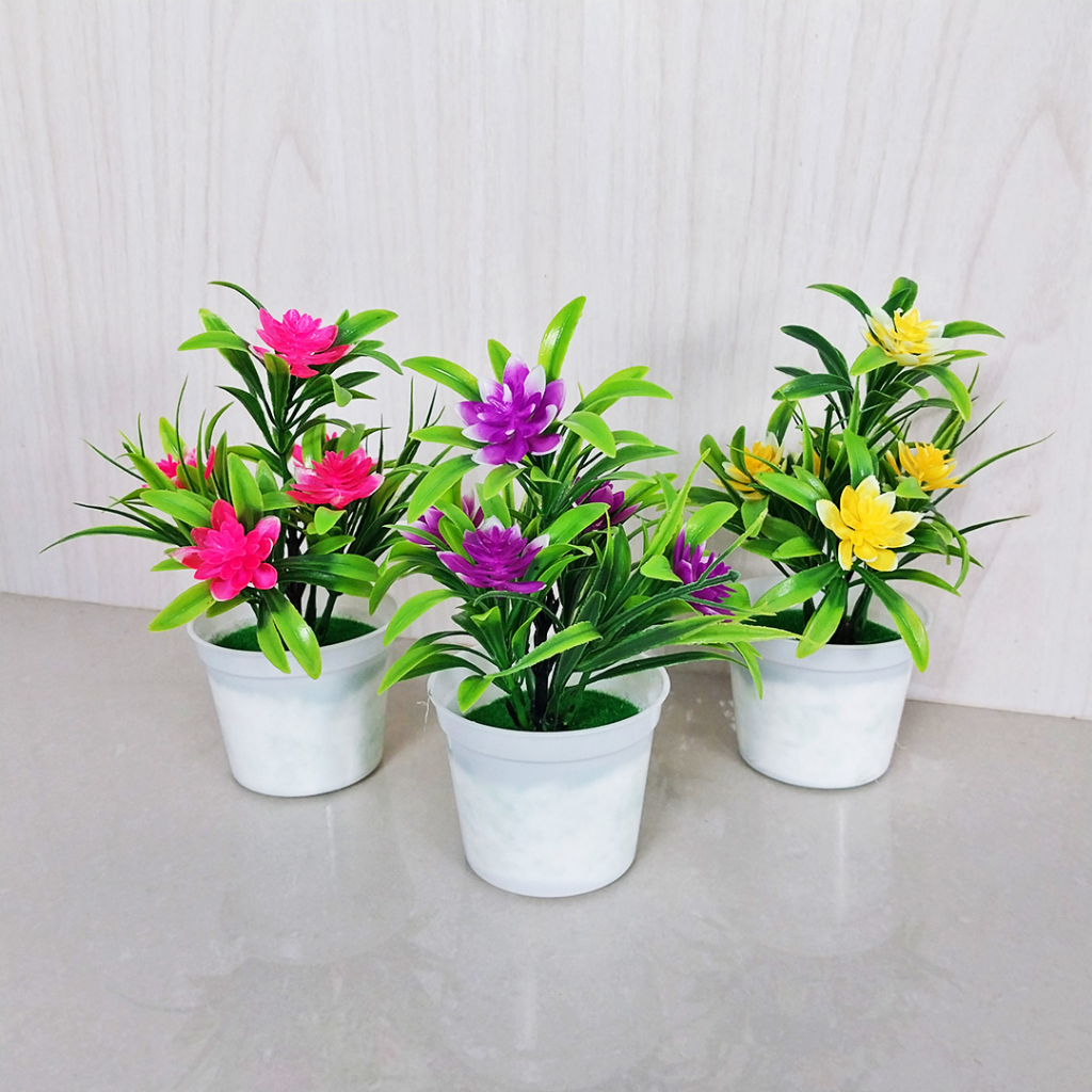 Bunga Hias Tanaman Bonsai Plastik Artificial Bunga Palsu Hiasan Dekorasi Pot Bunga Lotus PBP15