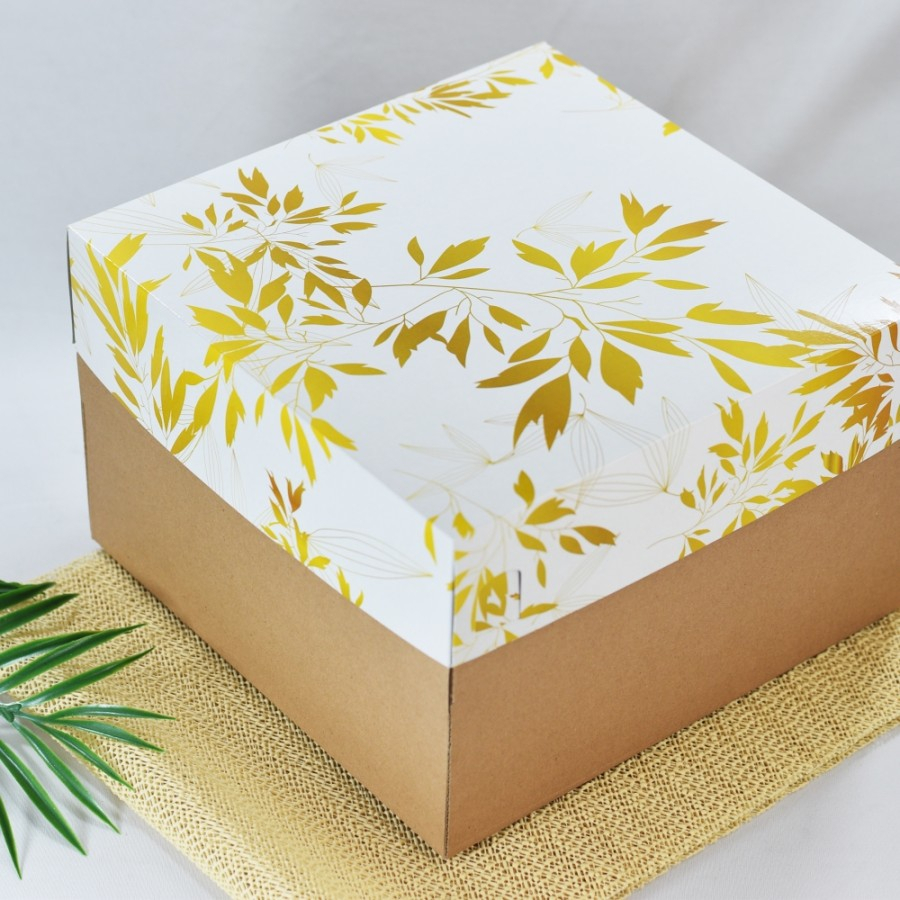 

(5 pcs) kardus kue tart box chiffon cake dus motif golden bambu kotak kemasan bolu ukuran 22x22cm