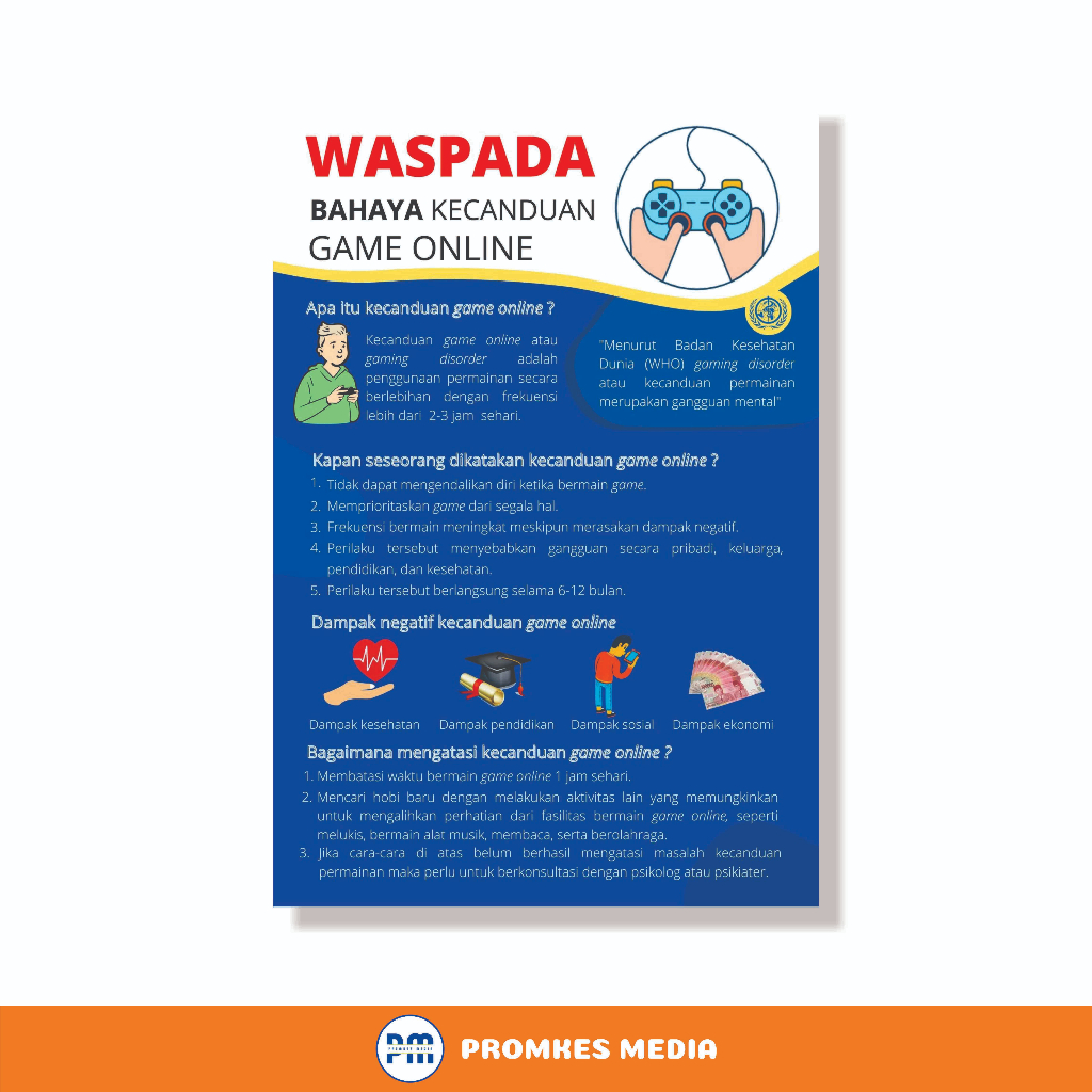 

Poster Kesehatan, Poster Bahaya Kecanduan Permainan, Gaming Disorder, Game Online, Poster Kesehatan, Remaja
