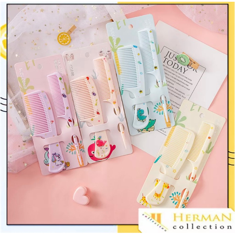 bgskinbukittinggi- Sisir Anak Set Isi 2pcs Karakter Kartun Lucu Sisir Runcing 2 Pcs Sisir Gagang Plastik Premium Warna Warni Sisir Rambut Set Pria Dan Wanita Murah