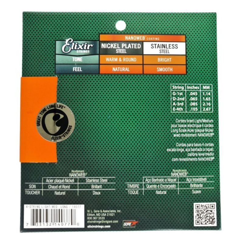 Senar Bass Elektrik Elixir 14077  4 String 0.45 Set