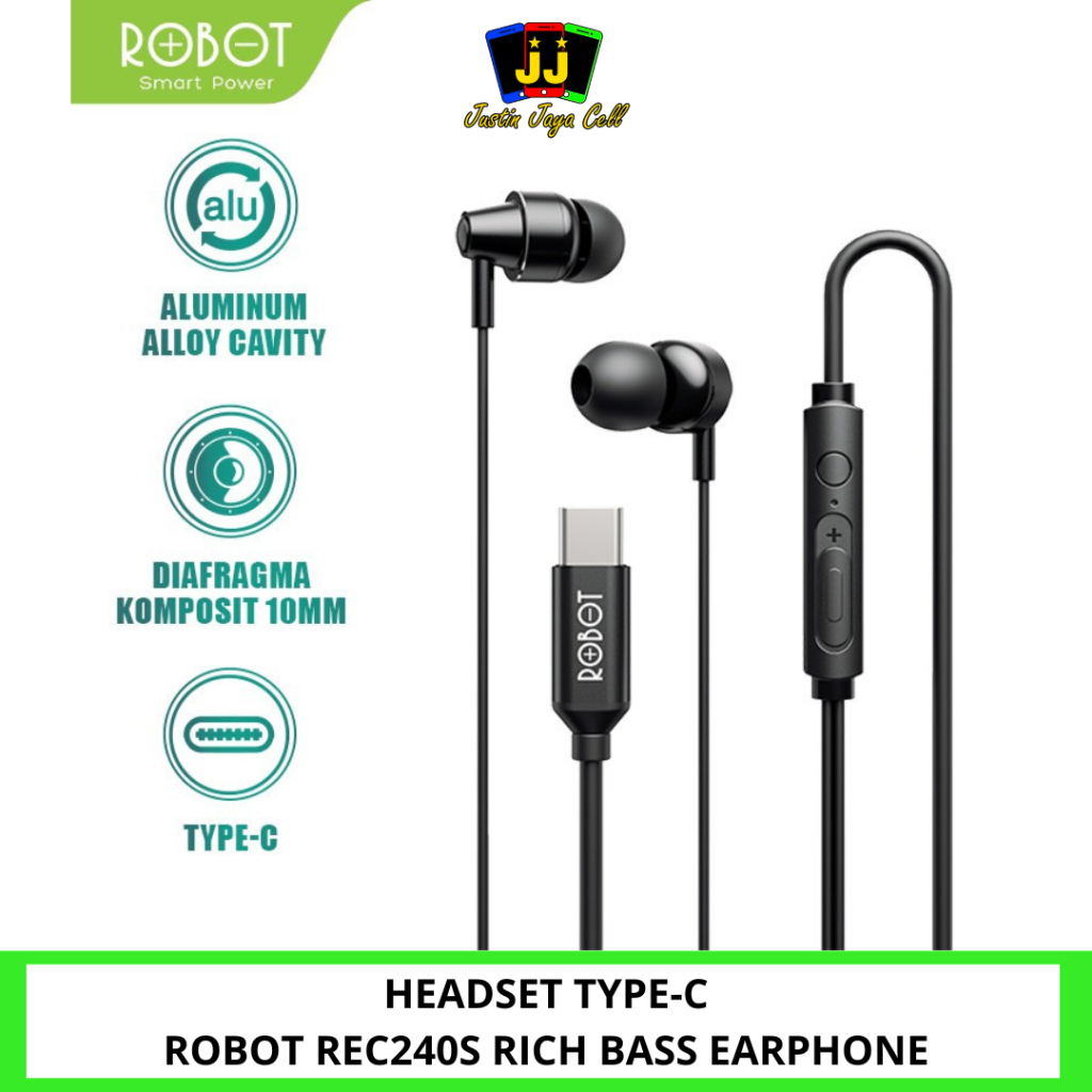 HEADSET ROBOT REC240S IN EAR RICH BASS METAL FULLY COMPATIBLE TYPE C WIRED