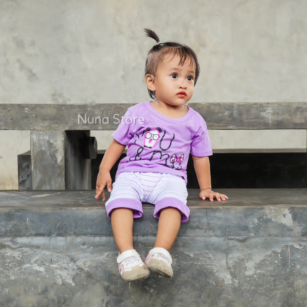 Nuna Store Baju anak perempuan Motif You &amp; Me / Setelan Baju Bayi / Anak Bayi Perempuan / Anak Bayi Cewek Usia 0 Bulan - 3 Tahun