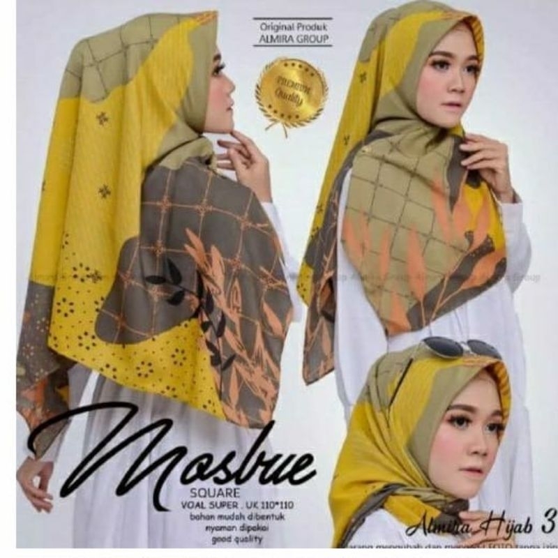Hijab segiempat motif lady warna lemon