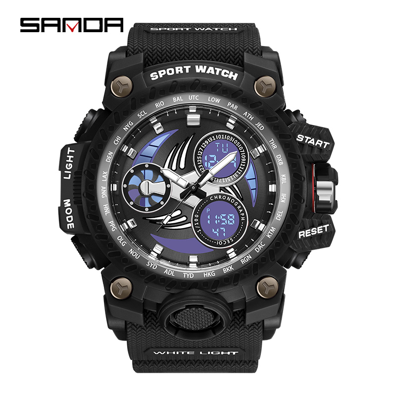 SANDA 3155 Jam Tangan Pria Digital Analog Tali Rubber Chronograph Anti Air WATCHKITE WKOS