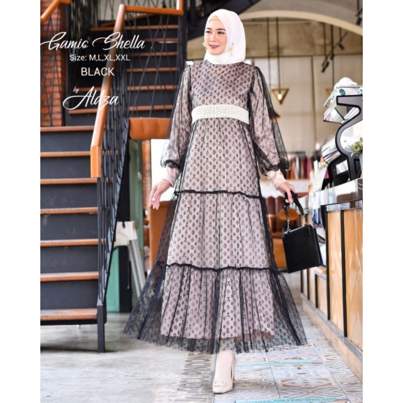 Gamis Shella Tile dott/ Gamis Pesta/ Gamis Kondangan/ Gamis Tile dot/ Gamis murah/ Gamis