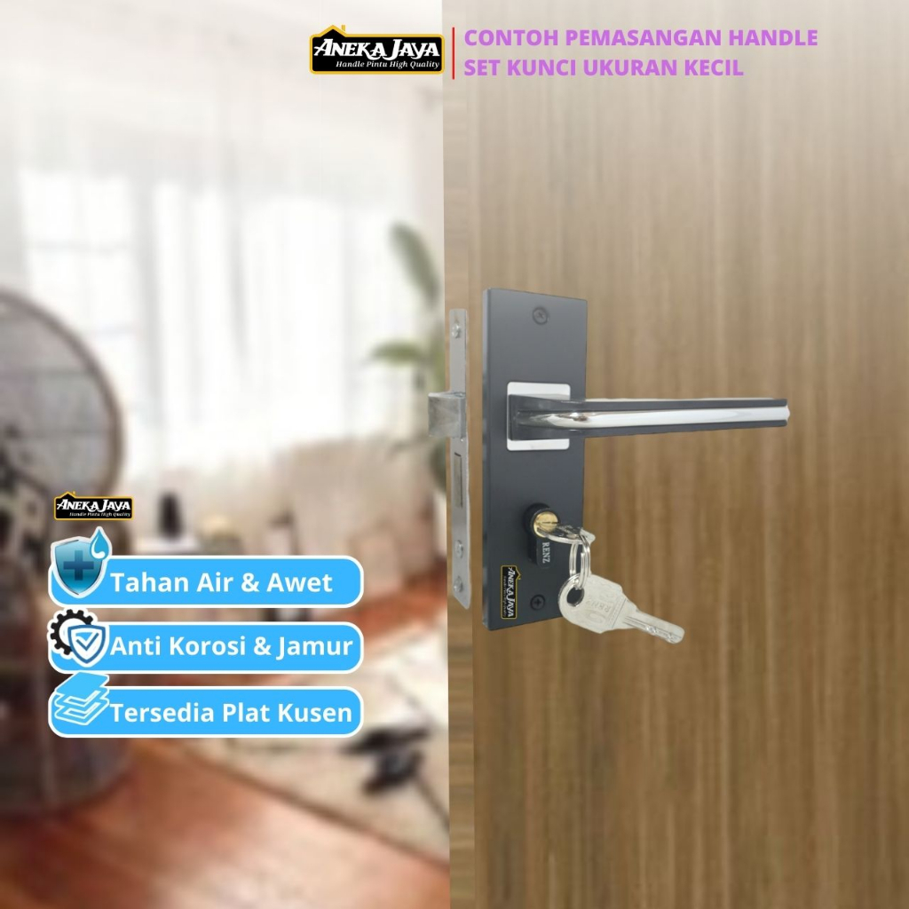 Kunci Handle Set Gagang Pintu Utama Kamar Hitam List Chrome Ukuran Besar 25 cm Tanggung 20 Kecil 15