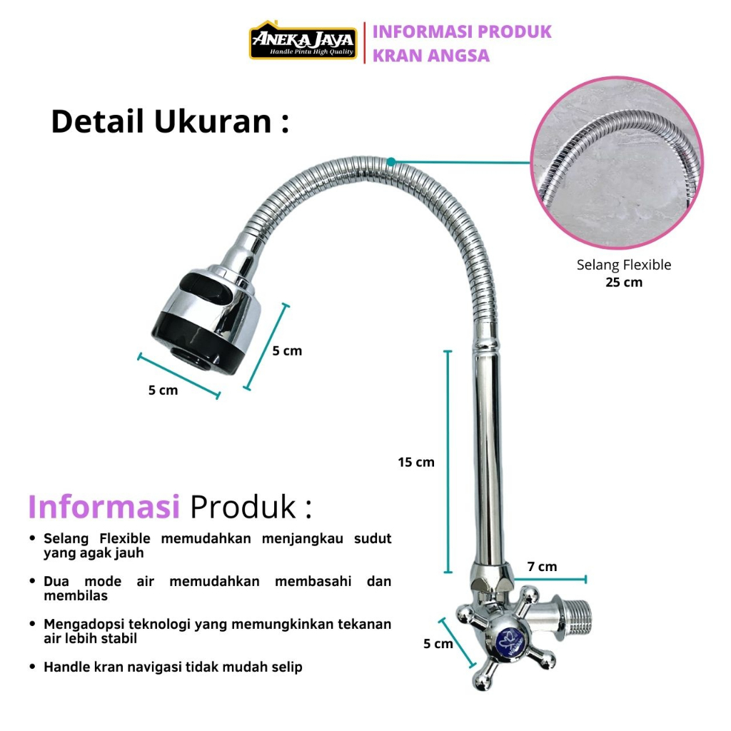 Kran Angsa Cuci Piring Fleksibel Full Hitam Model Dinding Dapur Cuci Piring Drat 1/2 Inch - Stainlees Anti Karat