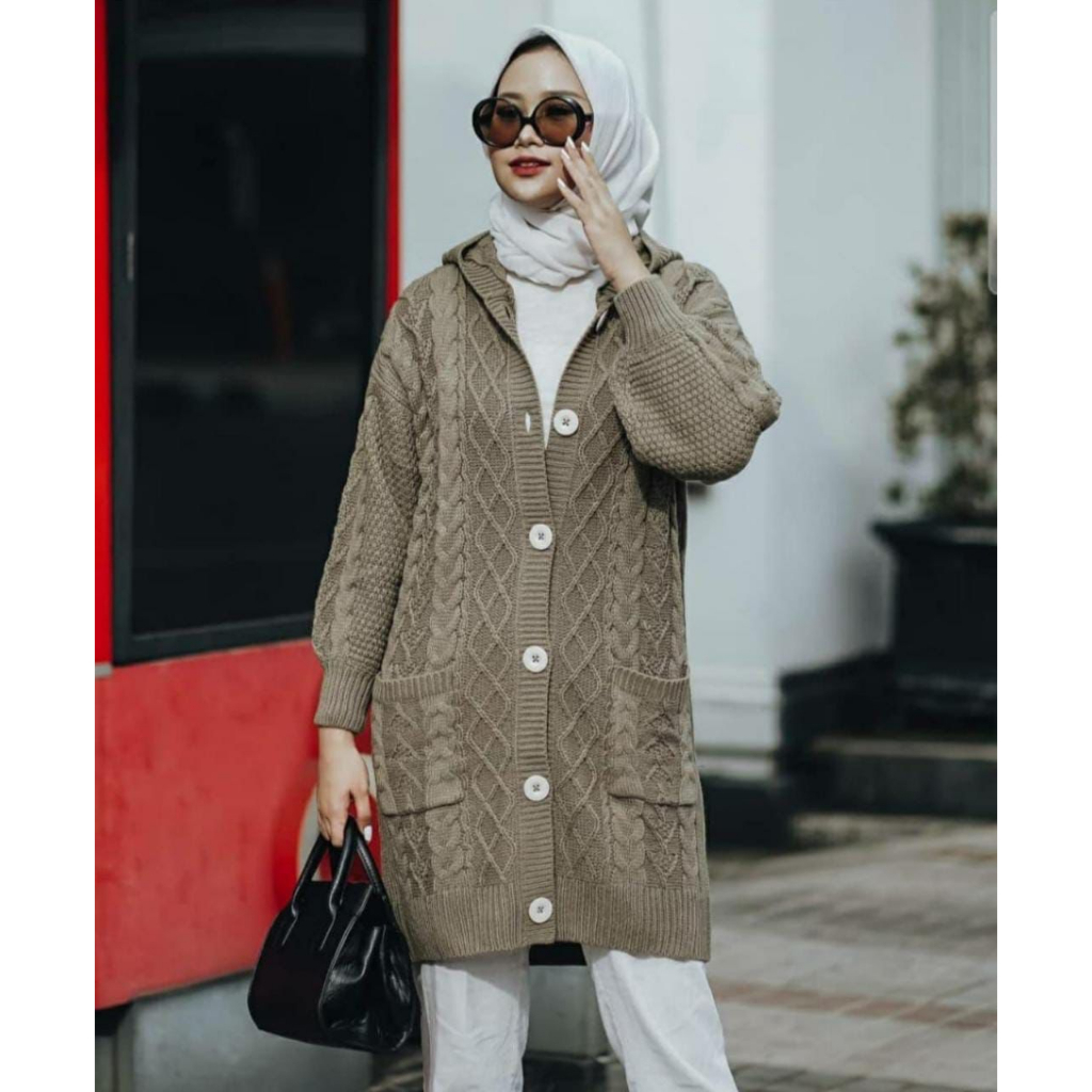 XENA LONG TUNIK RAJUT/ HOODIE RAJUT PANJANG SUPER PREMIUM