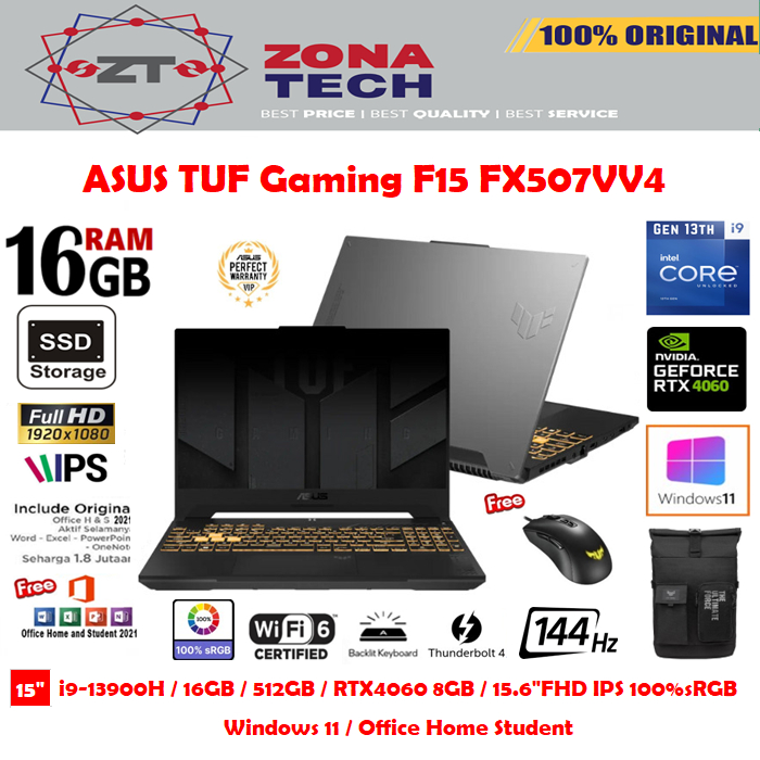 ASUS TUF Gaming F15 FX507VV4 - i9-13900H 16GB 512GB RTX4060 8GB 15.6&quot;FHD IPS 144Hz 100%sRGB W11 OHS